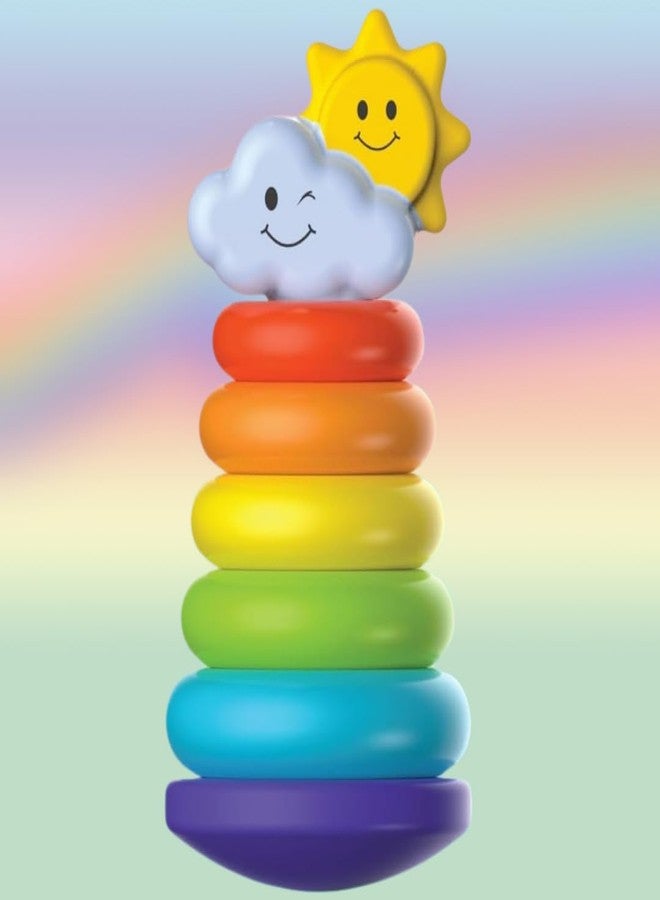 PlayMagic Rainbow Rocking Ring Stacker | 5 Ring Multicolored Sorting Tower | Learning for Infants & Toddlers Kids| Educational Interactive Baby Toy | Best Birthday & Return Gift|Made in India - Image 2